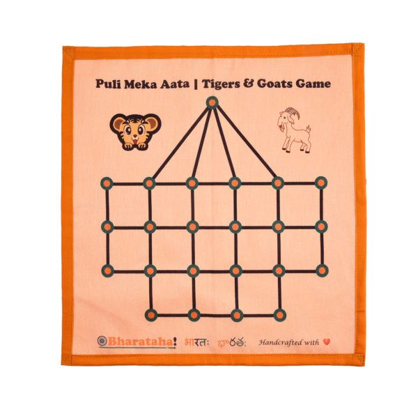 Puli Meka Game | The Lambs and Tigers Game | Digital Print on Orange Raw Silk - Image 3