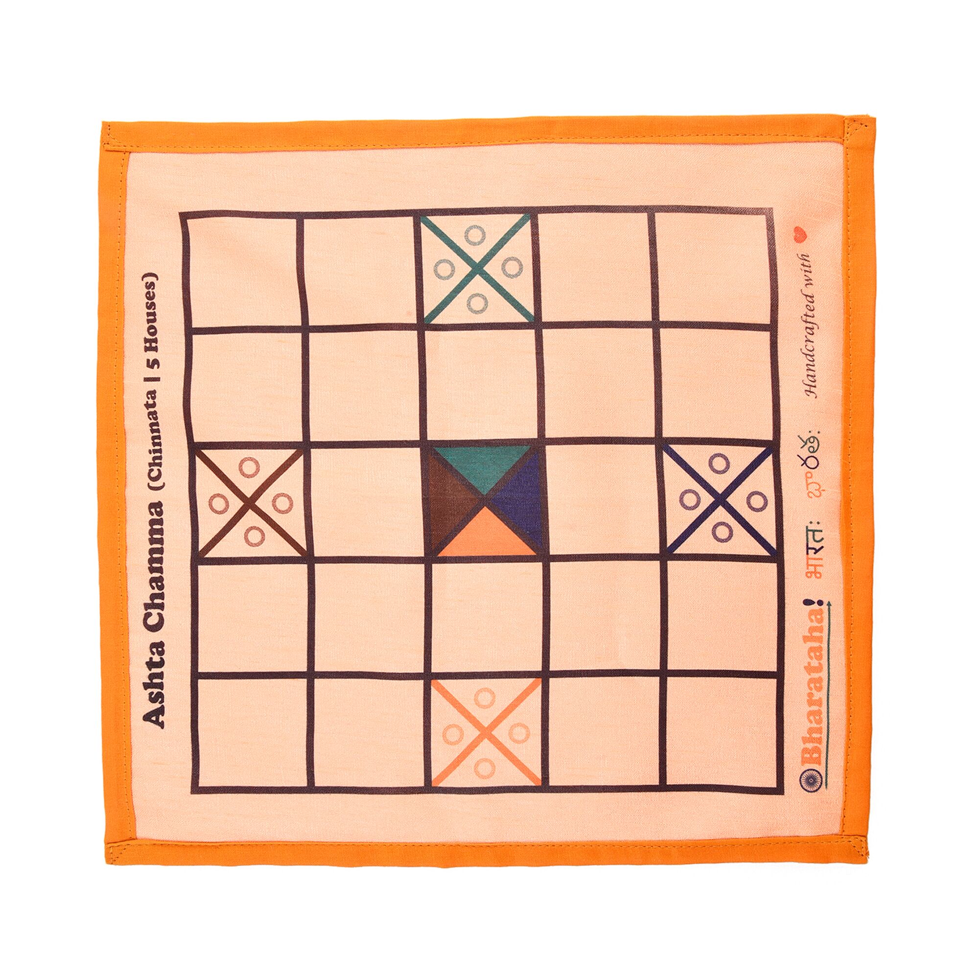 Ashta Chamma Game | Chinnata | Digital Print on Orange Raw Silk - Image 3