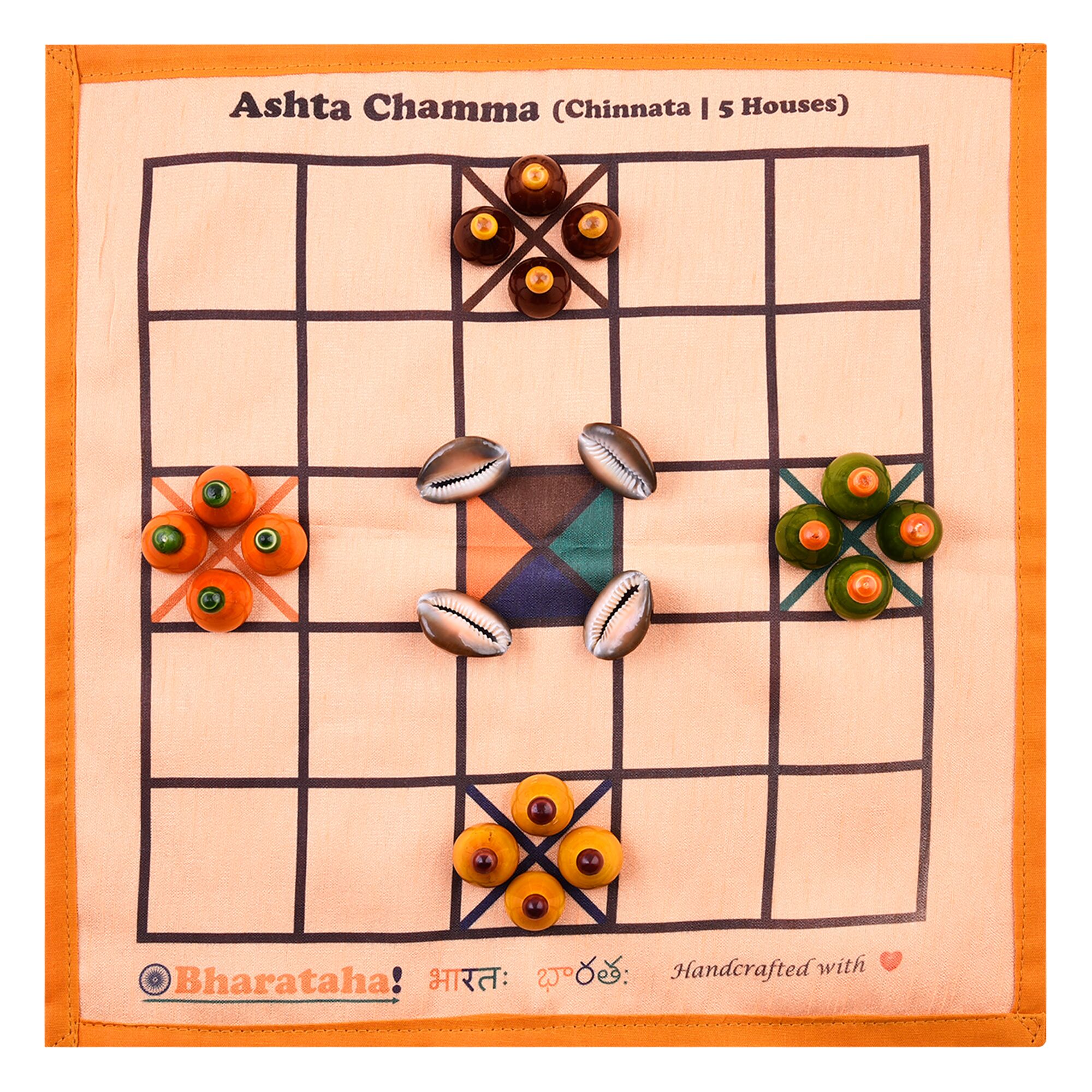 Ashta Chamma Game | Chinnata | Digital Print on Orange Raw Silk