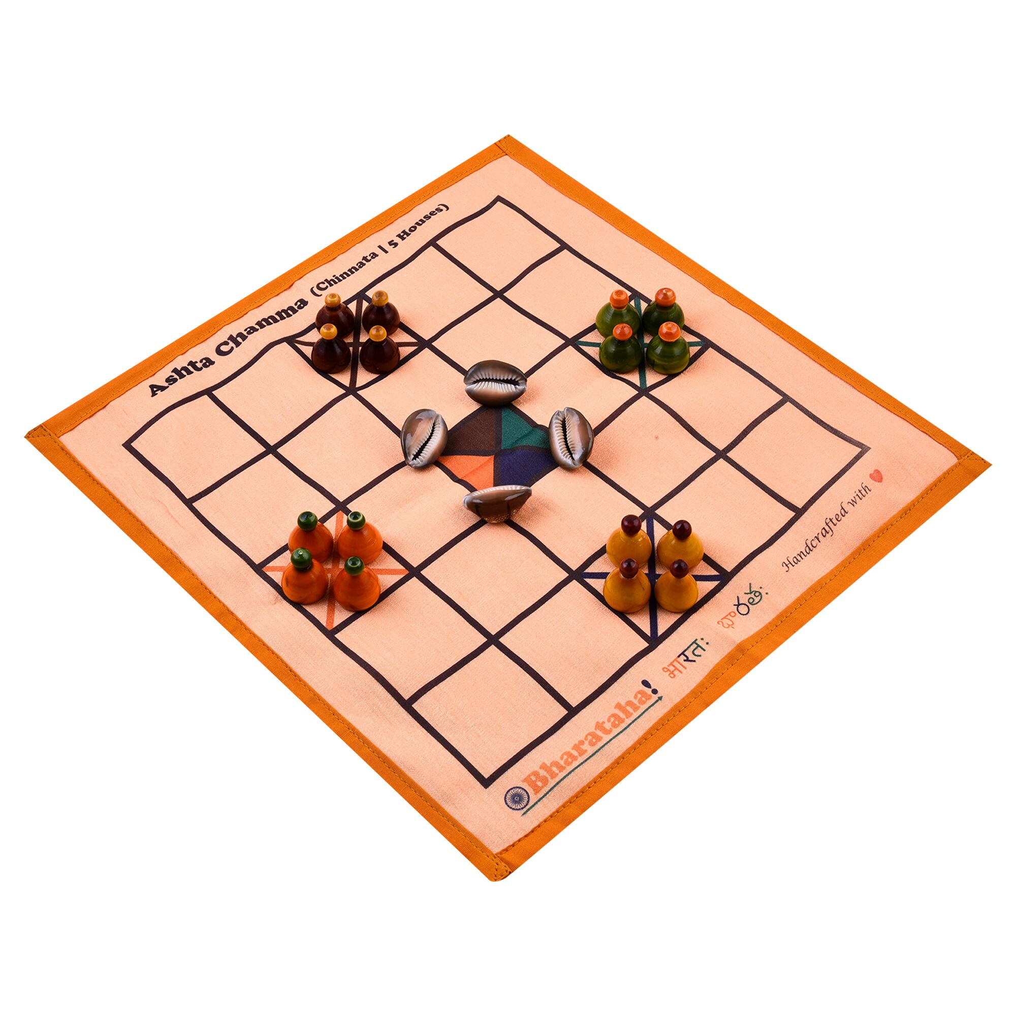 Ashta Chamma Game | Chinnata | Digital Print on Orange Raw Silk - Image 2