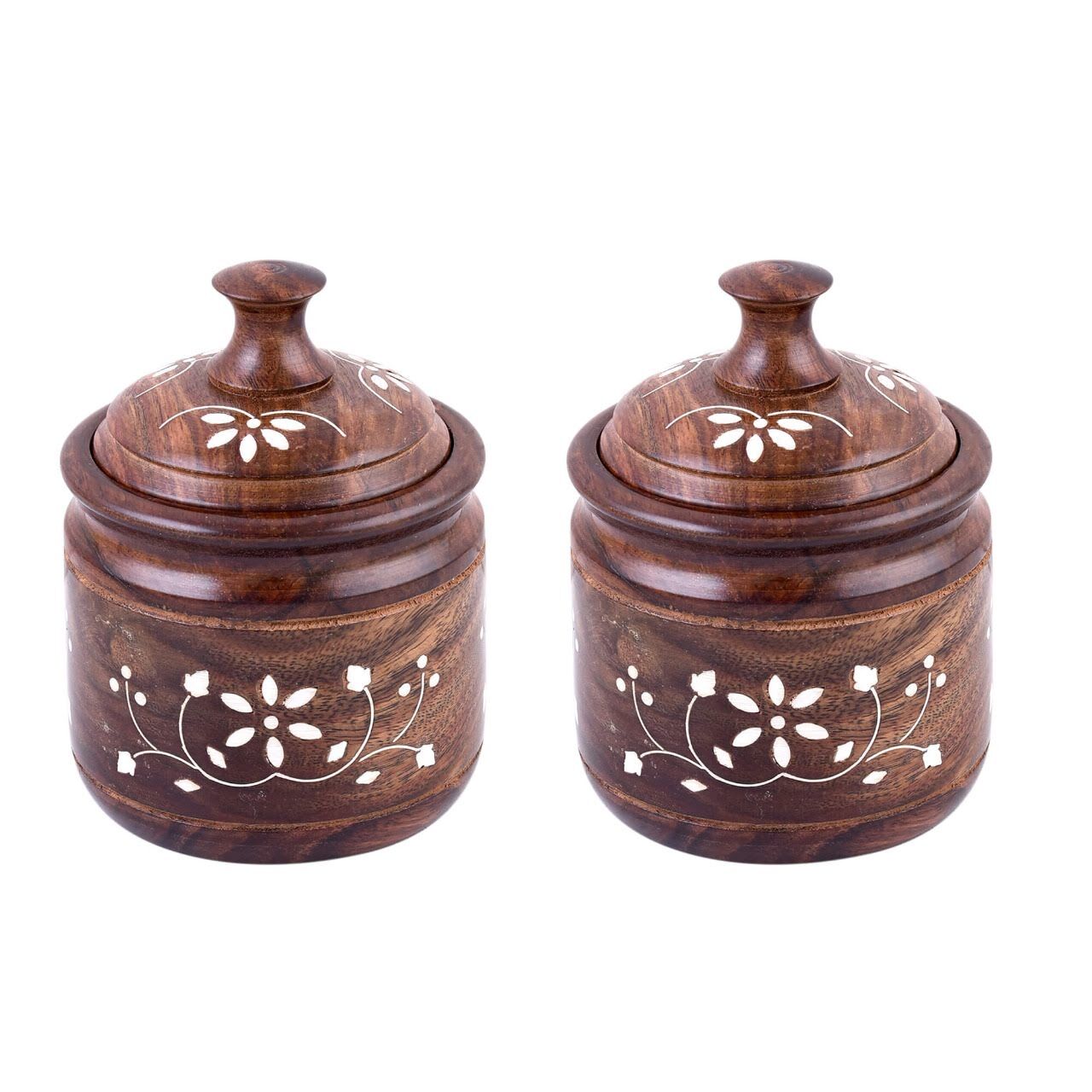 Wooden Multipurpose Dry Fruit & Spice Jar Bowl (Pack of 2)